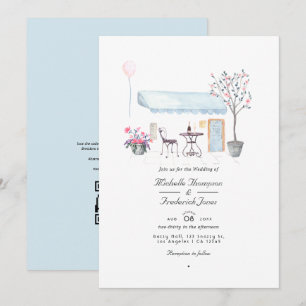Convites Casamento RSVP Código QR Aquarela Paris