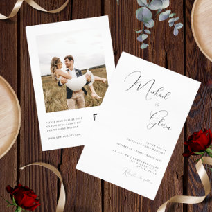 Convites Casamento RSVP Código QR Caligrafia Minimalista Mo