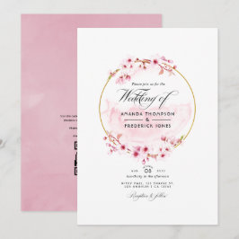 Convites Casamento RSVP Código QR Flor de Cerejeira Rosa Ge