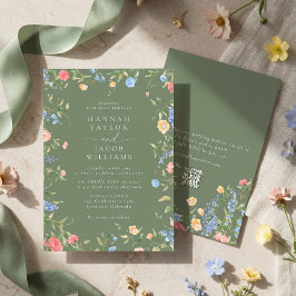 Convites Casamento RSVP Código QR Verde Sálvia Boho Flor Si