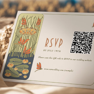 Convites Casamento RSVP Código QR Vintage Art Nouveau