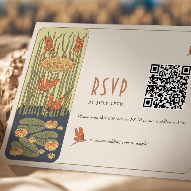 Convites Casamento RSVP Código QR Vintage Art Nouveau (Criador carregado)