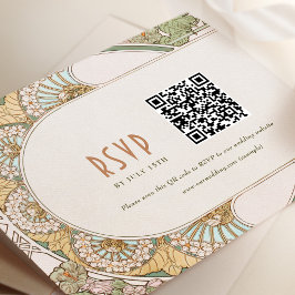 Convites Casamento RSVP Código QR Vintage Art Nouveau Mucha