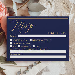 Convites Casamento rsvp com script chic chic azul-marinho D