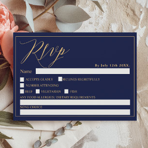 Convites Casamento rsvp com script chic chic azul-marinho D