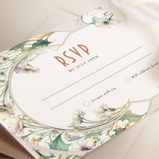 Convites Casamento RSVP Daisy Vintage Art Nouveau por Mucha