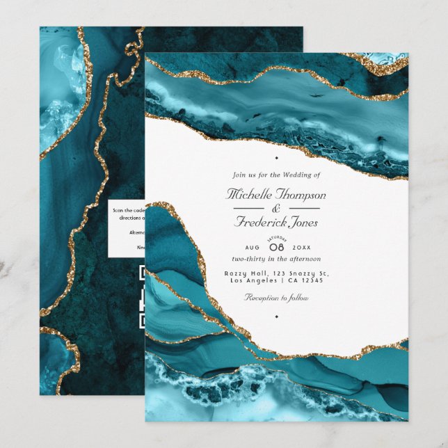 Convites Casamento RSVP de Código de QR de Pedra de Agato T (Frente/Verso)