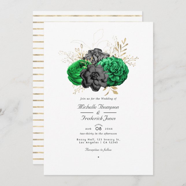 Convites Casamento RSVP de Código de QR Floral e Escuro Eme (Frente/Verso)