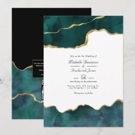 Convites Casamento RSVP de Código QR de Águlo Teal e Dourad