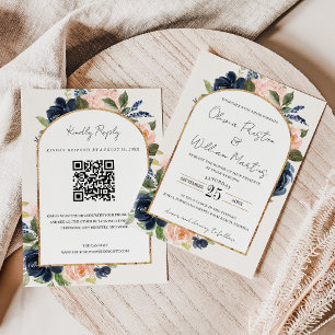 Convites Casamento RSVP de Código QR de Arco Frio Cor-de-Ro