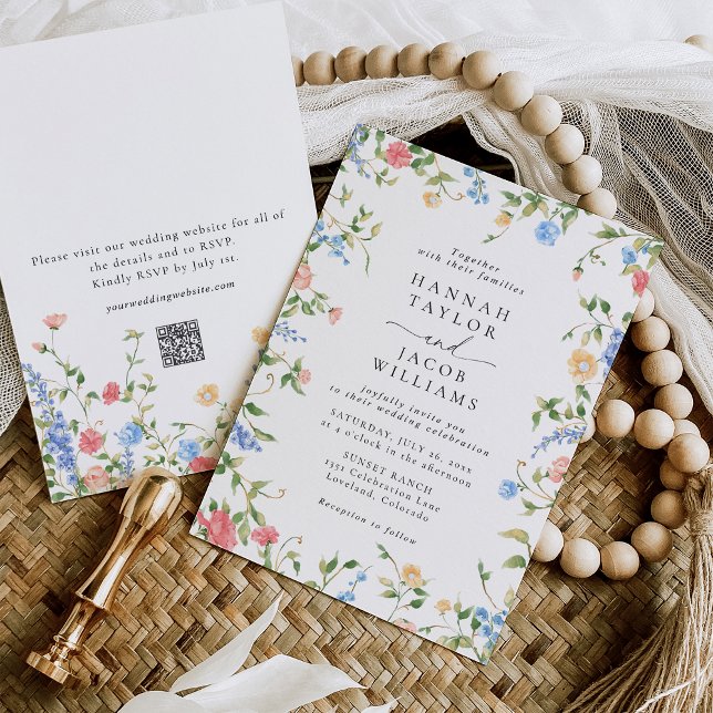 Convites Casamento RSVP de Código QR de Floral de Flor Selv (Criador carregado)