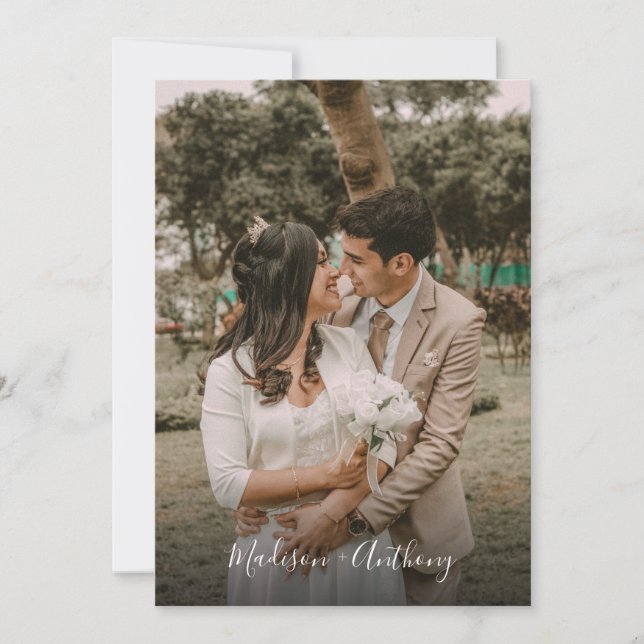 Convites Casamento RSVP de Código QR de Foto Branca e Preto (Frente)