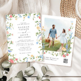 Convites Casamento RSVP de Código QR de Foto de Flor Selvag