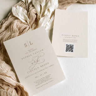 Convites Casamento RSVP de Código QR de Monograma Dourado R