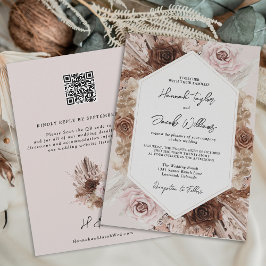 Convites Casamento RSVP de Código QR do Boho Rosa Pampas Gr