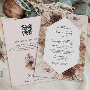 Convites Casamento RSVP de Código QR do Boho Rosa Pampas Gr