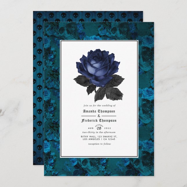 Convites Casamento RSVP de Código QR Floral Gótico Preto e  (Frente/Verso)