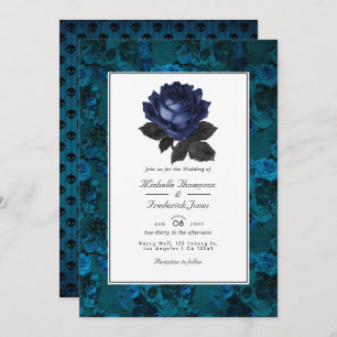 Convites Casamento RSVP de Código QR Floral Gótico Preto e 