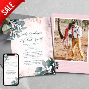 Convites Casamento Rsvp De Foto De Blush De Teal Romântico