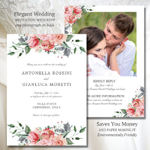 Convites Casamento RSVP de Fotos das Flores Rosa Elegante
