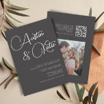 Convites Casamento RSVP de Fotos de Script Preto e Branco S<br><div class="desc">Convite de Casamento de Foto RSVP de Script Preto e Branco Sobredimensionado</div>