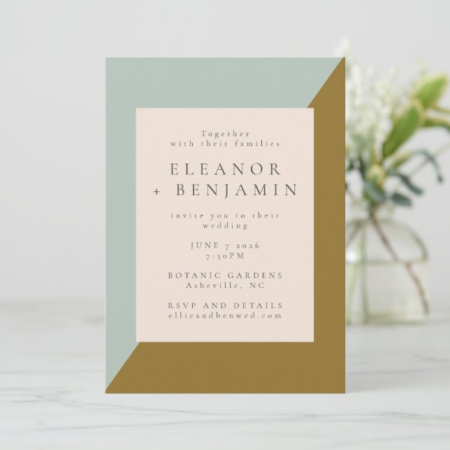 Convites Casamento RSVP de Mostarda Oliva Azul Claro Contem (Em pé/Frente)