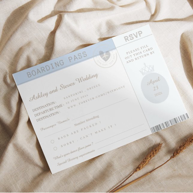 Convites Casamento RSVP de Passaporte Blue Boho (Criador carregado)