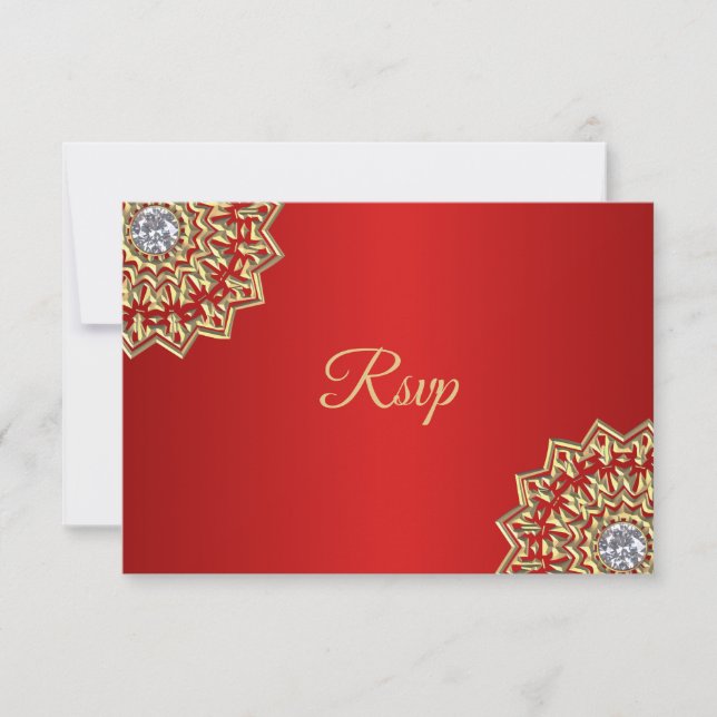 Convites Casamento RSVP Mandala Vermelho Dourado Indiano Pe (Frente)
