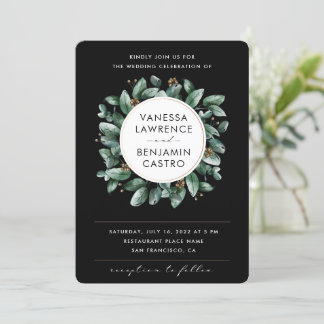 Convites Casamento Rsvp preto Eucalyptus Greenery