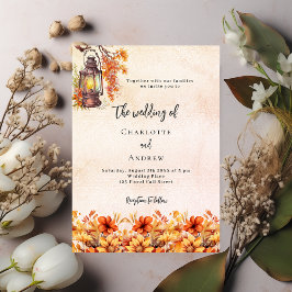 Convites Casamento ruivo de laranja queimado florais rudime