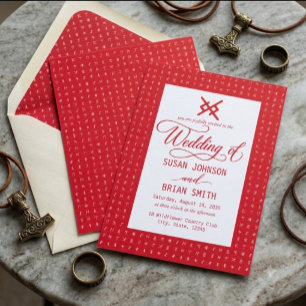 Convites Casamento Rúnico de Amor Eterno Nórdico Vermelho