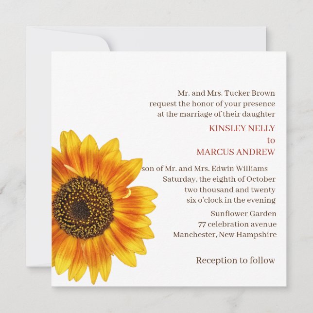 Convites Casamento Russo Amarelo-Sunflower (Frente)