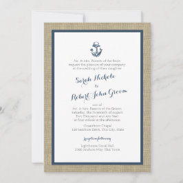 Convites Casamento Russo Azul-Marinho Anchor e Burlap