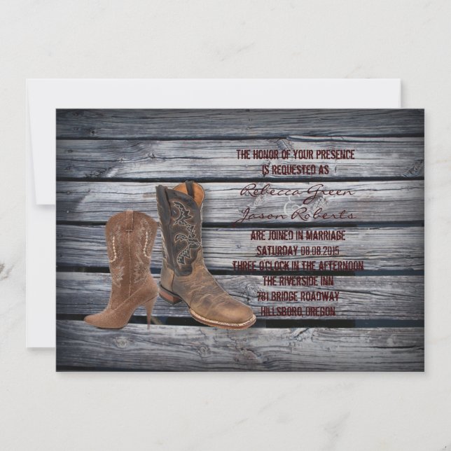 Convites Casamento Russo Barn Wood Western Cowboy (Frente)