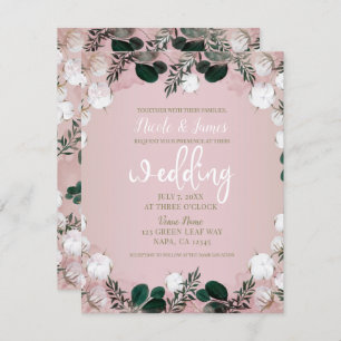 Convites Casamento Russo Blush Taupe Cotton Floral Greenery
