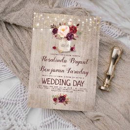 Convites Casamento Russo Burgundy Floral Mason Jar