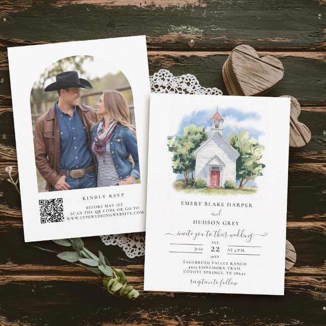 Convites Casamento Russo da Cobra Branca do Country Lil (country wedding invitation rustic western barn watercolor cowboy calligraphy white chapel)