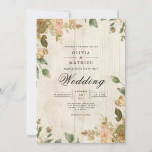 Convites Casamento Russo da Madeira Floral Desvanecida