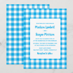 Convites Casamento Russo da Xadrez Gingham Blue-Country