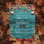Convites Casamento Russo de Autumn Deixa Lanterna Teal Barn<br><div class="desc">Rustic Autumn Deixa Lanterna As Luzes De Corda De Lanterna.</div>