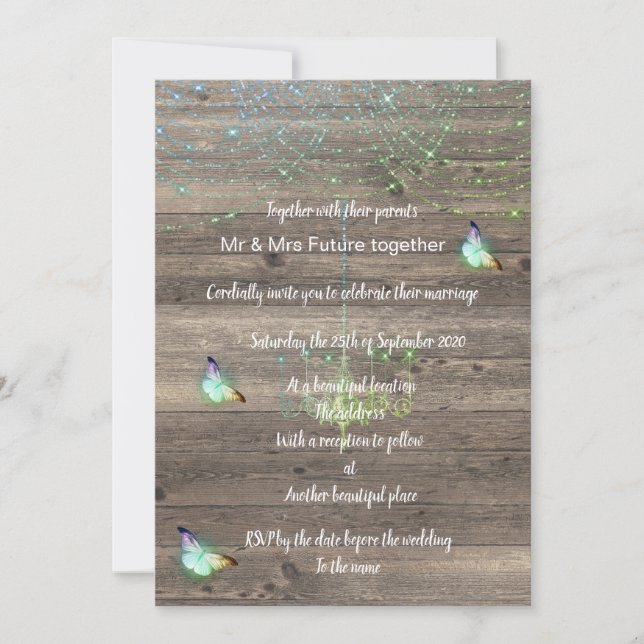 Convites Casamento russo de borboletas verdes e verdes (Frente)