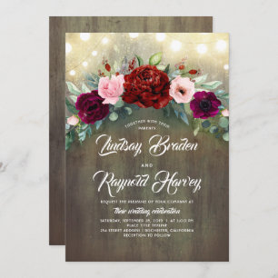 Convites Casamento Russo de Burgundy Floral Greenery Garlan