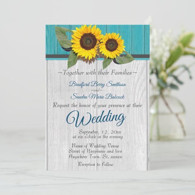 Convites Casamento Russo De Cinzas De Madeira De Teal De Gi (Em pé/Frente)