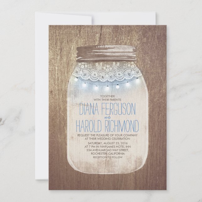 Convites Casamento Russo de Dusty Blue Mason Jar (Frente)