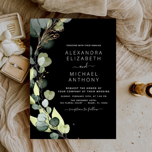 Convites Casamento Russo de Eucalyptus Negro (Criador carregado)
