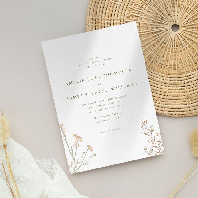 Convites Casamento Russo de Flor Selvagem Minimalista (Criador carregado)