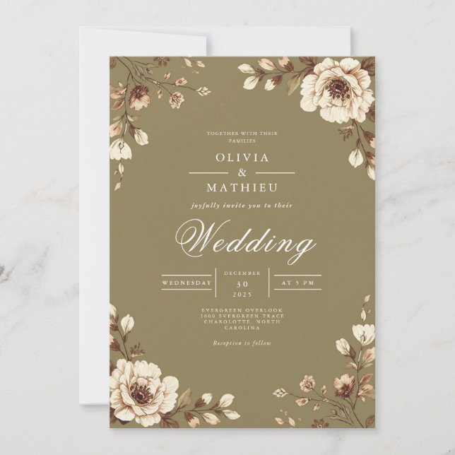 Convites Casamento Russo de Frame Floral Envelhecido (Frente)