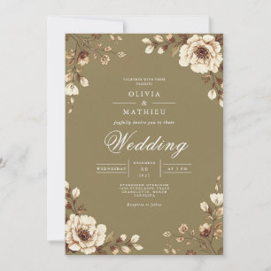 Convites Casamento Russo de Frame Floral Envelhecido