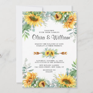 Convites Casamento Russo de Girassóis Eucalyptus Watercolo