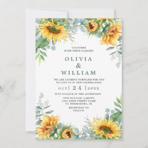 Convites Casamento Russo de Girassóis Eucalyptus Watercolo
